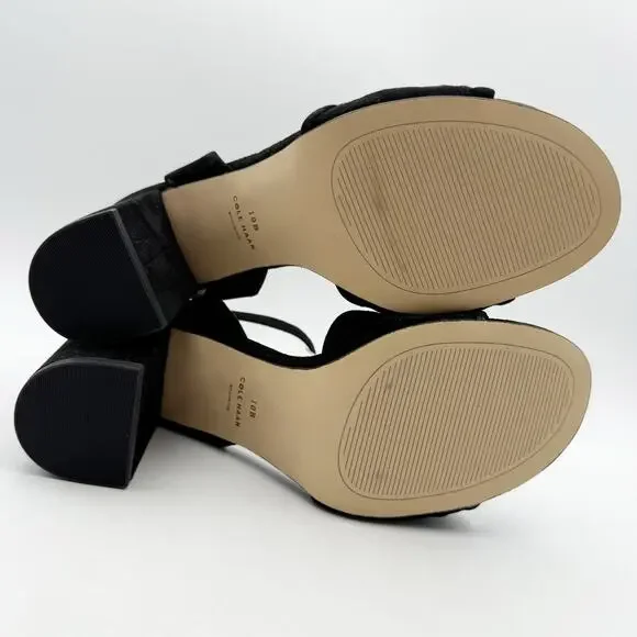 Cole Haan Womens Kaycee Knotted Heel Sandal US 10 B Black Suede EUC